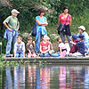 Students and chaperones at the water's edge